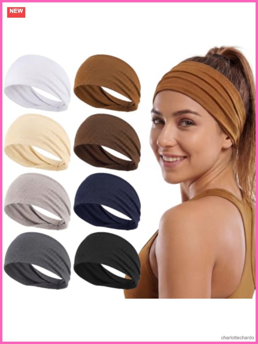 8 Pack Workout Headbands Women Non-Slip Moisture-Wicking Polyester Spandex